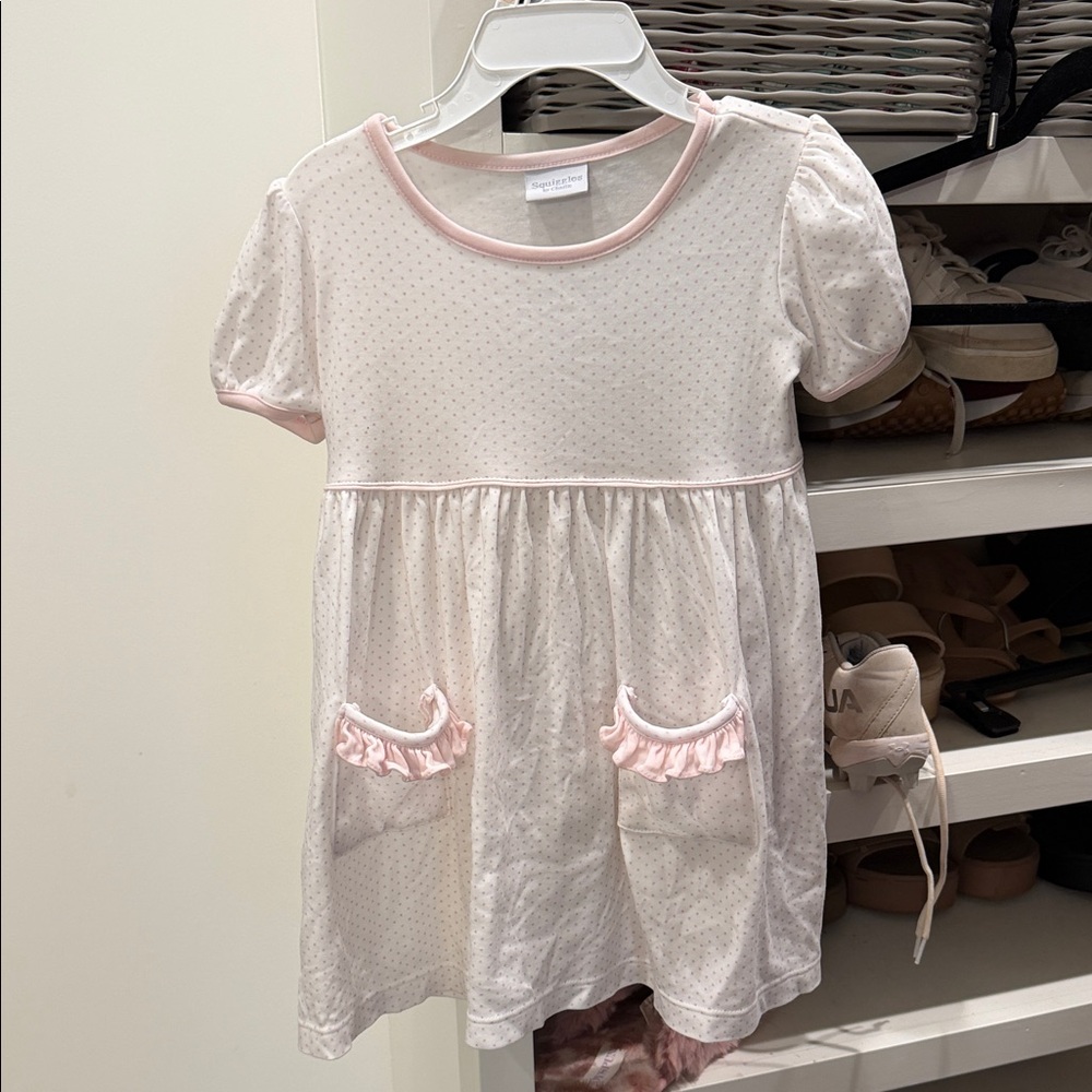 Girls' Pink Trim White Polka Casual Dress